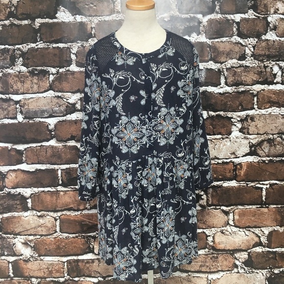 Hinge Dress Boho Floral Butterfly Blue Small - Picture 3 of 13